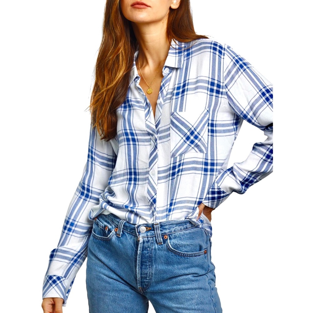 Rails Hunter Plaid Button-Up Shirt in White Sapphire